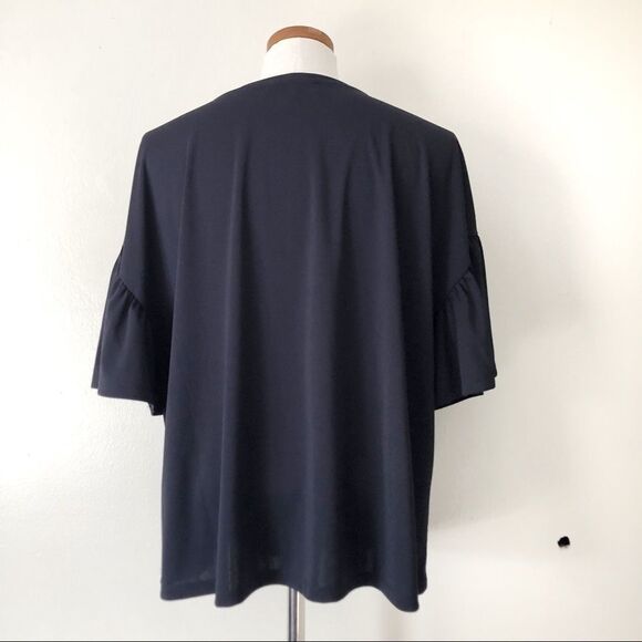 Eloquii Navy Blue Ruffle sleeve pullover top - Picture 5 of 6